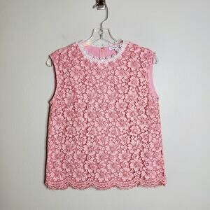 Pink Lace Sleeveless Top Dimple Hsu S Cottagecore Floral Scallop Edge Blouse